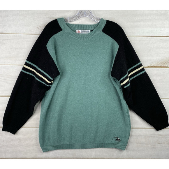 Vintage Quiksilver Sweater Mens M Green Black Wool Knit Boardwear Y2K 90s Surfer - Picture 1 of 10
